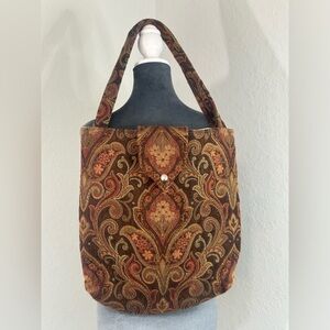 Handmade tapestry tote- raw edges inside- tote- 16x16 with 12 in straps